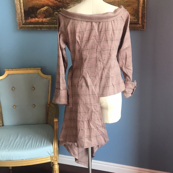 CBR brown plaid off shoulder asymmetric button front fall lightweight jacket XL - Picture 3 of 13